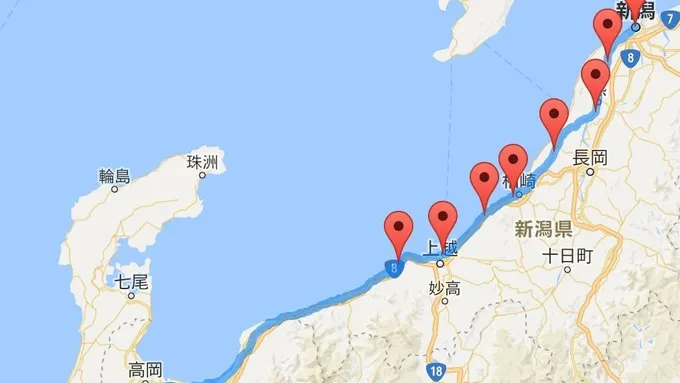 Google Mapでスタート地点からゴール地点の道のりを表示した後、マーカーで辿る